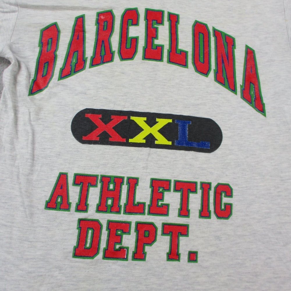 VINTAGE XXL Athletic Department T Shirt Adult Medium Ivory Red Barcelona Layered - Picture 3 of 13